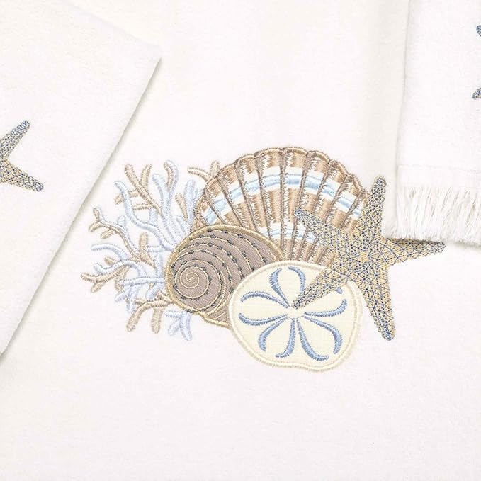 Avanti Linens - 3pc Towel Set, Soft & Absorbent Cotton, Coastal Home Decor (By the Sea Collection, White)