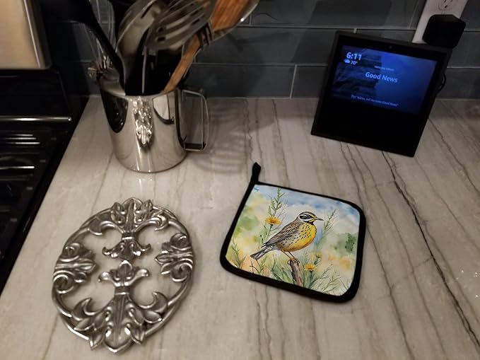 Caroline's Treasures North Dakota Western Meadowlark Pair of Pot Holders Kitchen Heat Resistant Pot Holders Sets Oven Hot Pads for Cooking Baking BBQ, 7 1/2 x 7 1/2