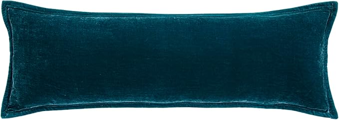 HiEnd Accents Stella Faux Silk Velvet Lumbar Pillow, 14x42 inch, Teal, Romantic Western Modern Traditional Style Luxury Bedding, Decorative Throw Pillow