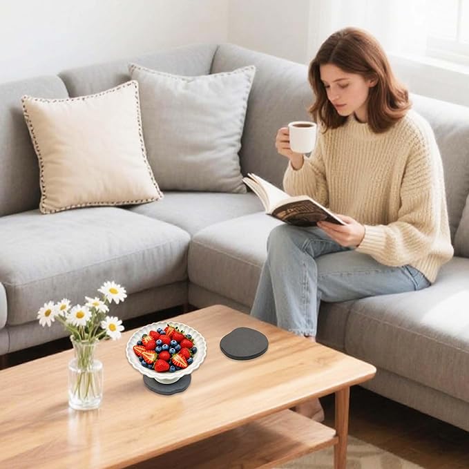 Diatomite Coasters Set of 6 | Absorbent Coasters for Drinks Cute Modern Unique Aesthetic Stone Coaster for Desks Coffee Table, Instant Drying, with 24 Scratch Protection Pads, Dark Grey