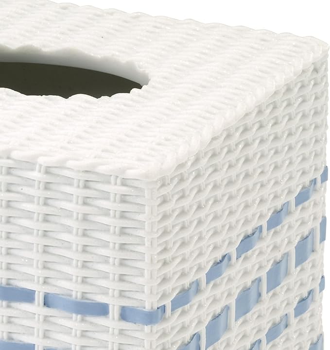 Izod – Tissue Box Cover, Wicker-Textured Hand-Painted Resin with Stripe Detail, Coastal Home Decor – Perfect for Bathrooms, Bedrooms, Kitchens or Offices (Savannah)