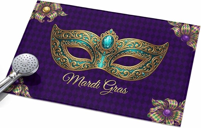 Area Rug 2x3ft, Mardi Gras Mask Purple Plaid Washable Rugs for Living Room Bedroom, Abstract Blossom Floral Soft Non-Slip Area Rugs Rectangle Floor Carpet for Dining Room