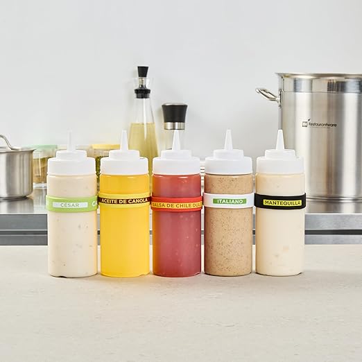 Restaurantware Silicone Squeeze Bottle Band 10 Count 2.75 Inch Dishwasher Safe Condiment Identification Band, Sweet Red Chili Red Non-Slip Label Band for Condiment Labeling at Restaurants, Food Trucks