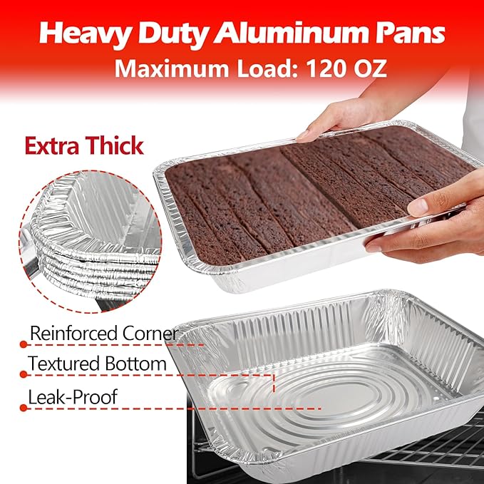 9x13 Aluminum Foil Pans, 20 Pack Disposable Trays Half Size Heavy Duty Tin Pans Deep Food Containers For Cooking, Meal Prep, Baking, Roasting, Chafing, Heating or Steam Table