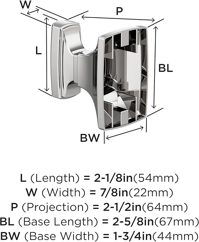 Amerock BH3601026 | Chrome Single Robe Hook | 2-5/8 in. (67 mm) Length Towel Holder | Highland Ridge | Towel Hook for Bathroom | Bathroom Hardware | Bath Accessories