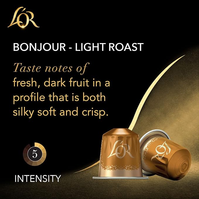 L'OR Coffee Pods, 50 Count Bonjour Light Roast Blend, Single-Serve Aluminum Coffee Capsules Compatible with the L'OR BARISTA System & *Nespresso Original Machines, 50 Count (Pack of 5)