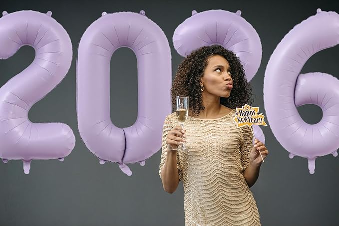 Huge Light Purple 2026 New Year Balloons 40 Inch Pale Lavender 2026 Mylar Foil Helium Number Balloons Christmas New Year Eve Graduation Party Decorations Supplies