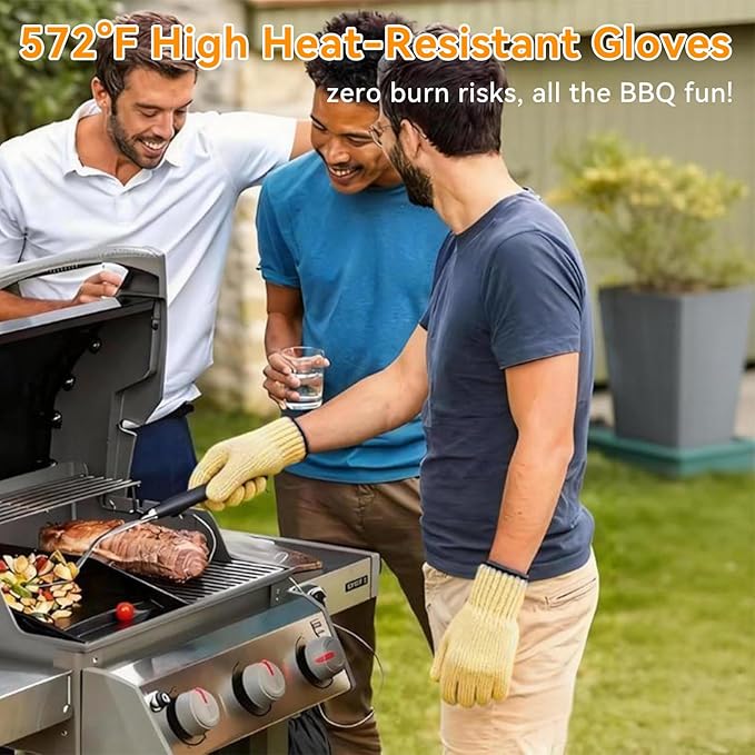 Heat Resistant Oven Gloves for Cooking, Grilling - Durable Aramid Oven Mitts Gloves with Fingers - Full Hand Protection, Ideal for Baking, Fryer, and BBQ