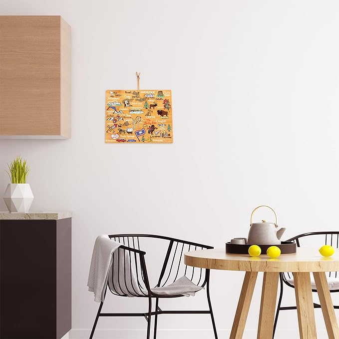 Totally Bamboo Wyoming State Shaped Cutting Board and Charcuterie Serving Platter with Artwork by Fish Kiss, Includes Hang Tie for Wall Display