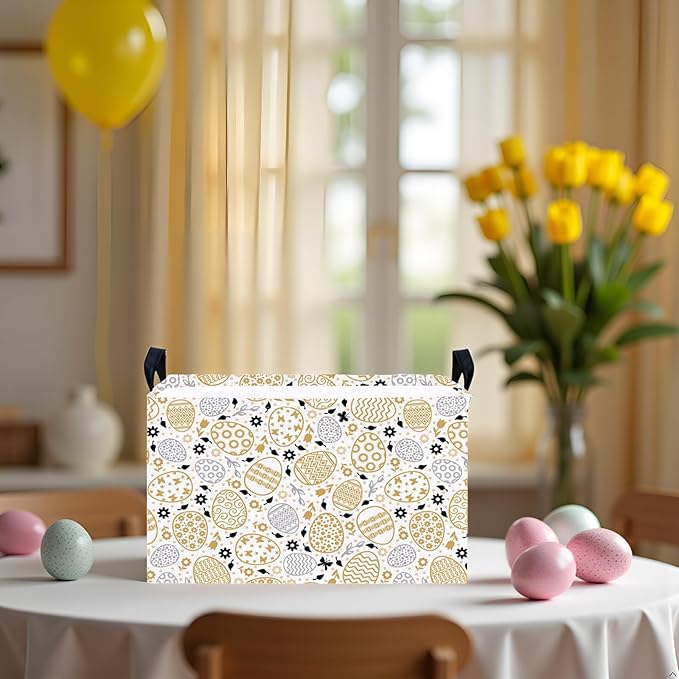 Large Rectangular Cute Kid Easter Basket Empty Bunny Eggs Easter Basket Gift Spring Room Storage Organizer Décor (E-05)