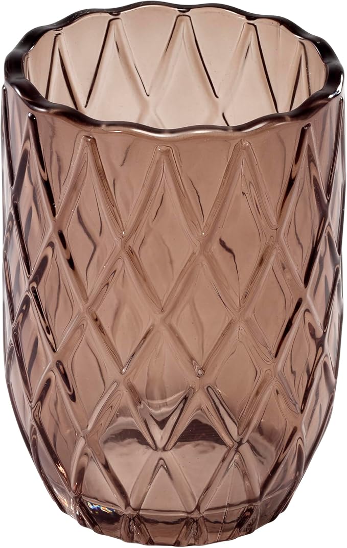 Nicole Miller – Tumbler, Embossed Glass with Scalloped Edge, Trellis Home Decor – Perfect for Holding Toothbrushes and Bathroom Essentials (Bijou Brown)