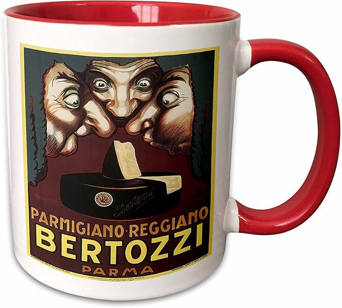 3dRose Vintage Parmigiano-Reggiano Bertozzi Parma Cheese Label 11oz Two-Tone Red Mug