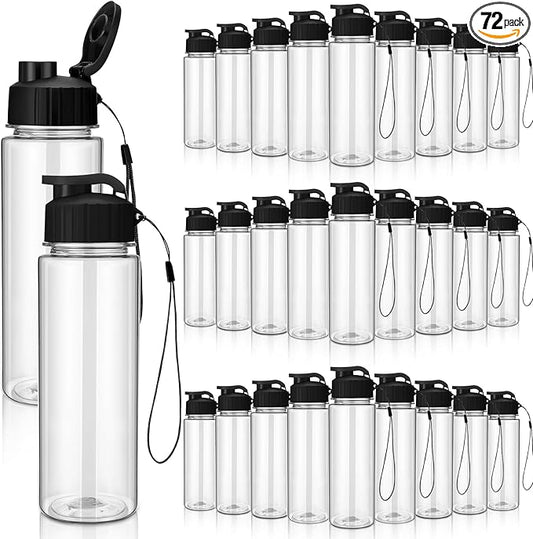 Mifoci 72 Pieces Water Bottle Bulk 17 oz Plastic Water Bottles Bulk Gym Sports Adults Reusable Large Bottles with Leak Proof Flip Top for Party Outdoor (Clear,Black)