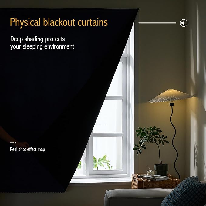 AJAZZ Self Adhesive Curtains 100% Blackout Shades Window Cover Sticky Curtain Portable Easy Open Blackout Curtains for Bedroom Living Room No Drilling (Navy Blue, 59" W x 96" L) 1 Panel