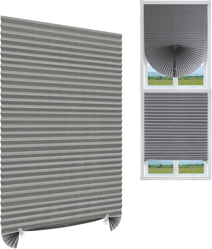 MALOKI Pleated Window Blinds,Temporary Blackout Shades Cordless No Drill Paper Shades for Window Door Stick on No Screw Room Darkening Blinds for Bedroom Bathroom Kitchen