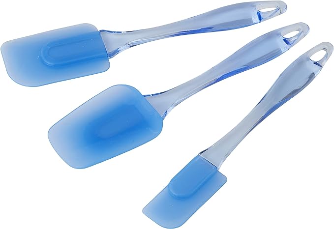 Wilton Easy Flex Silicone Spatula Set - Your Versatile Tools for Mixing, Folding, Scraping, Cooking, Frosting and Serving, Blue, 3-Piece