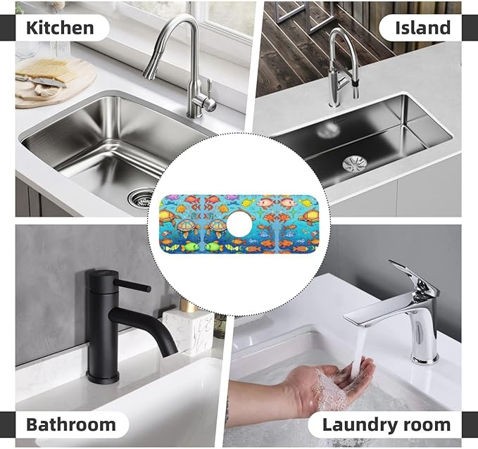 Turtle and Fish Printed Faucet Absorbent mat, Suitable for bathrooms, Kitchens, and Other Sink Areas.