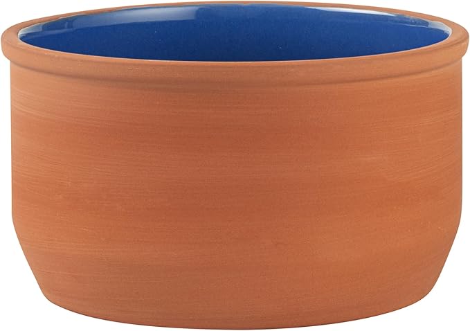 Restaurantware-Terra Tek 34 Ounce Terracotta Cazuelas, 2 Blue Glazed Clay Pots For Cooking - Oven-Ready, Microwavable, Terracotta Serving Pots, Dishwashable, For Cooking And Serving