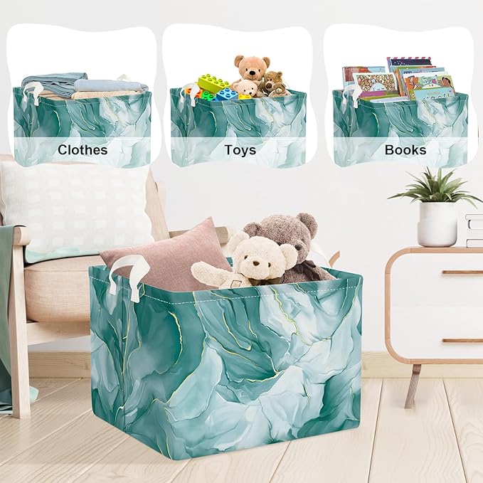 Clastyle Large Marble Baby Girl Gift Storage Basket Collapsible Kid Clothes Book Shelf Basket Toy Nursery Bin, Green, 40 * 30 * 30 cm