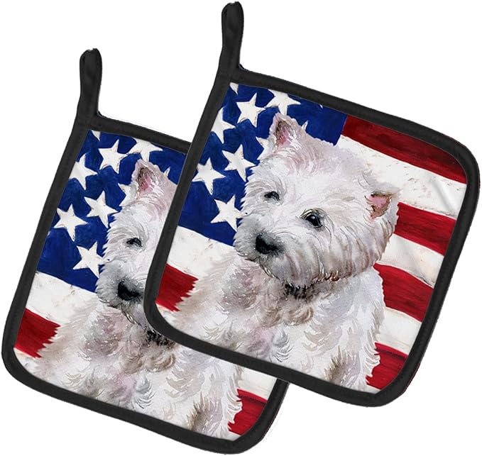 Caroline's Treasures BB9701PTHD Westie Patriotic Pair of Pot Holders Kitchen Heat Resistant Pot Holders Sets Oven Hot Pads for Cooking Baking BBQ, 7 1/2 x 7 1/2