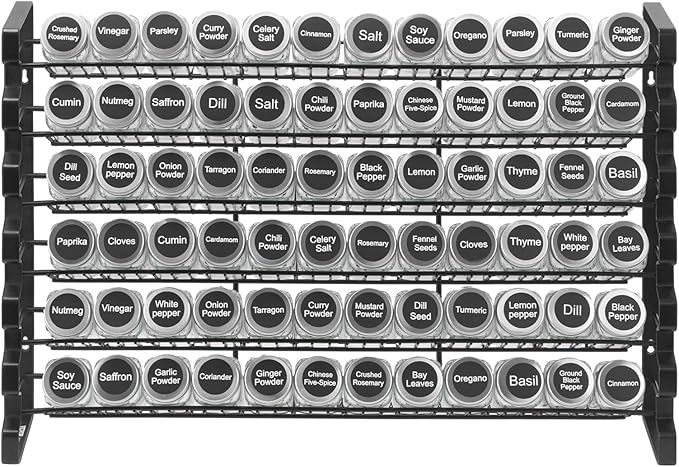 VEVOR Spice Rack Organizer for Cabinet, Spice Organizer with 72 Empty Spice Jars, Lids, Spice Labels, and Funnel Complete Set, Seasoning Organizer for Countertop, Kitchen, Pantry, Cupboard, 23x16 in