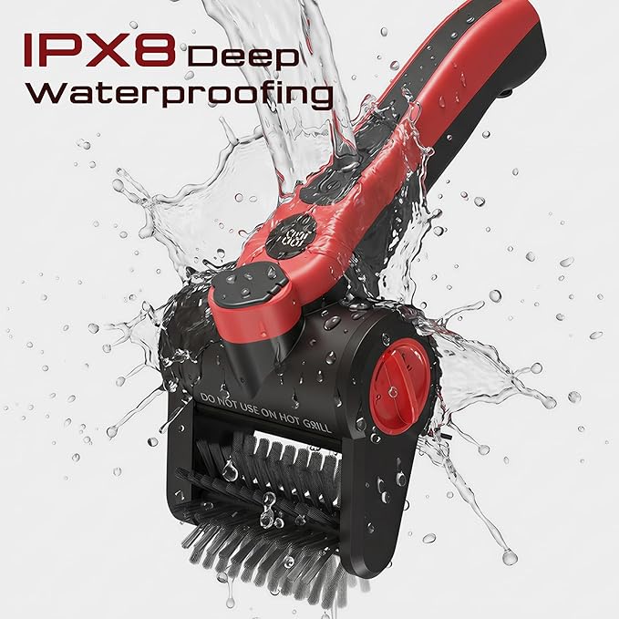 Electric Grill Brush, 100W High Power Cordless BBQ Cleaner with 300ml Water Spray Tank, IPX8 Waterproof Automatic Scrubber for Gas Charcoal Grills, 2-Speed Rechargeable Power Brush with Scraper