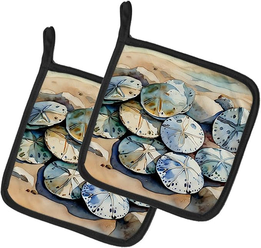 Caroline's Treasures Sand Dollars Pair of Pot Holders Kitchen Heat Resistant Pot Holders Sets Oven Hot Pads for Cooking Baking BBQ, 7 1/2 x 7 1/2