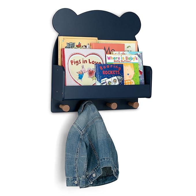 babyGap by Delta Children Brannan Bear Wall Shelf with 4 Hooks, Navy