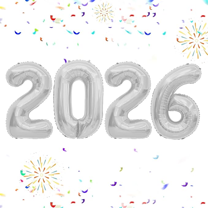 2026 Balloons, 40 inch 2026 Silver Number Balloons, 2026 Happy New Years Decorations, Large Foil Balloons Number for New Years Eve Party Supplies 2026, Class of 2026 Graduation Decorations