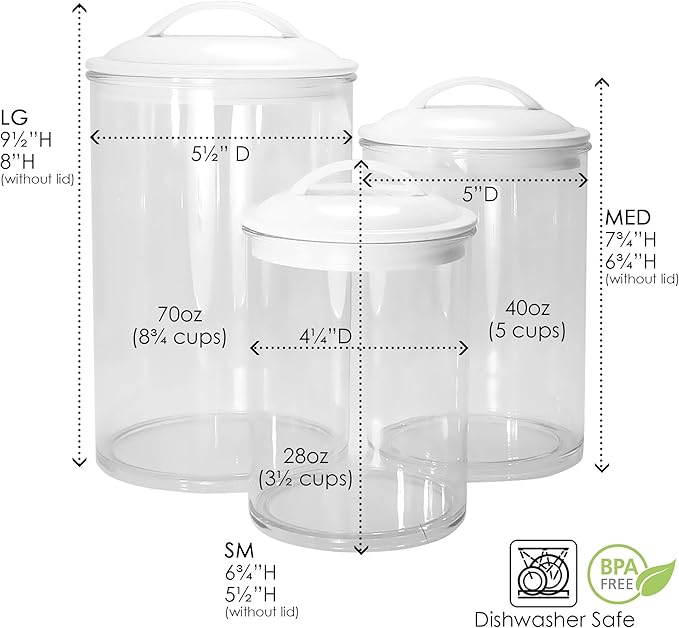 Food Storage Containers, BPA Free Airtight Canisters for Cereal, Pasta, Sugar, Coffee, Flour, Cookies, Loose Tea, for Kitchen Organization, Set of 3 by Reston Lloyd, Red