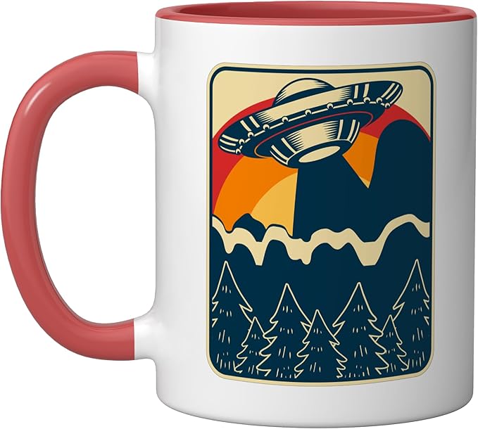 Ufo Alien Vintage Retro Ceramic Mug, Red/White