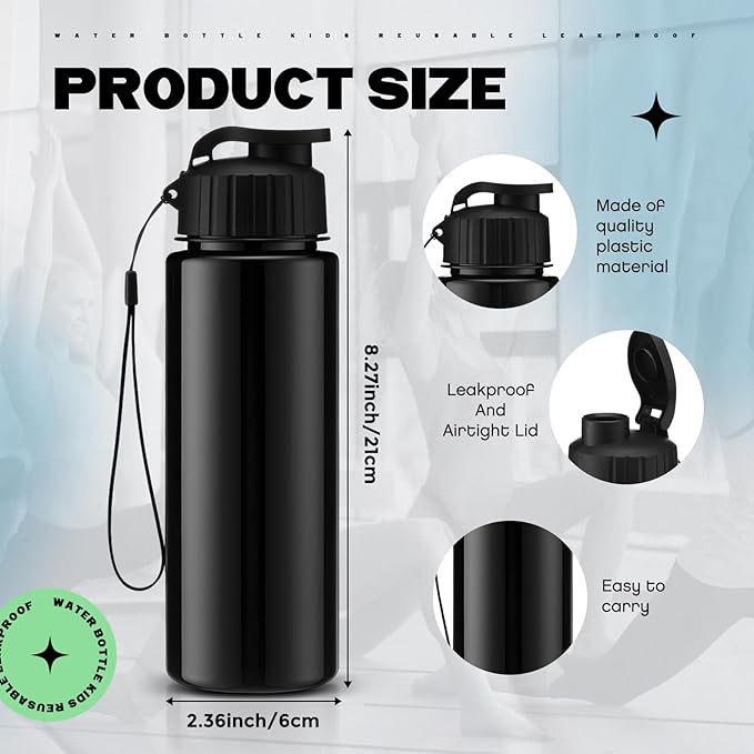 Mifoci 20 Pieces Water Bottle Bulk 17 oz Plastic Water Bottles Bulk Gym Sports Adults Reusable Large Bottles with Leak Proof Flip Top for Party Outdoor (Solid Black)