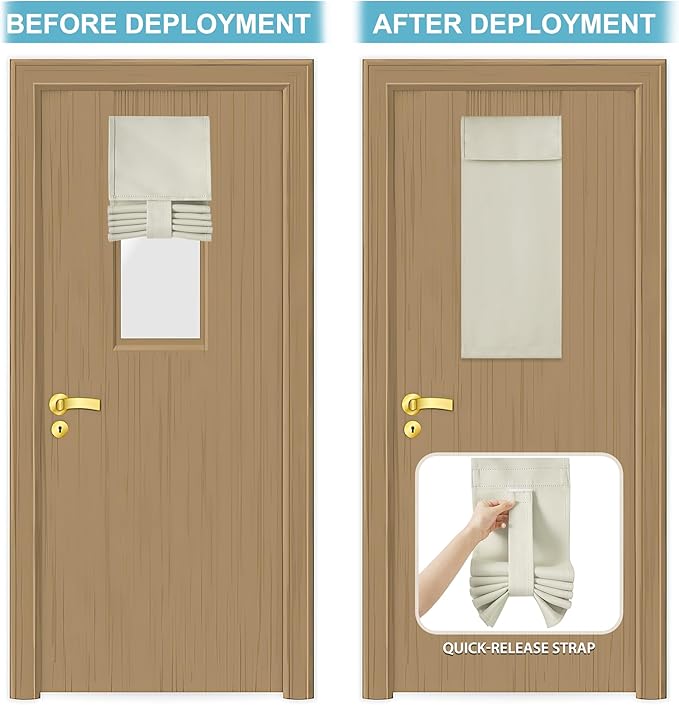 RYB HOME Door Curtain for Classroom Small Window, Privacy Protect Drapes, 8 Inches Wide Room Darkending Curtains 36 Inches Long Blocks Views, Light Beige, 1 Panel