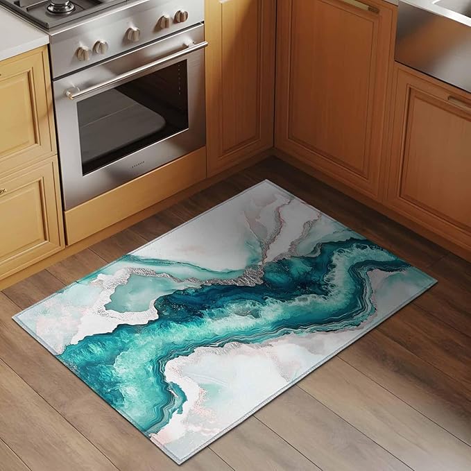 Area Rug 2x3ft, Abstract Blue Marble Texture Washable Rugs for Living Room Bedroom, Modern Luxury Pattern Soft Non-Slip Area Rugs Rectangle Floor Carpet for Dining Room