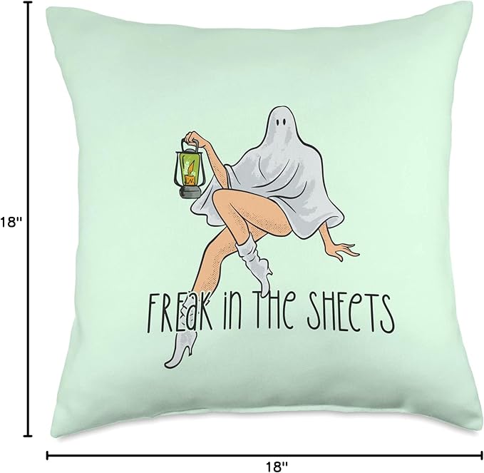 FREAK IN THE SHEETS Funny Sexy Ghost Costume Halloween Meme Throw Pillow