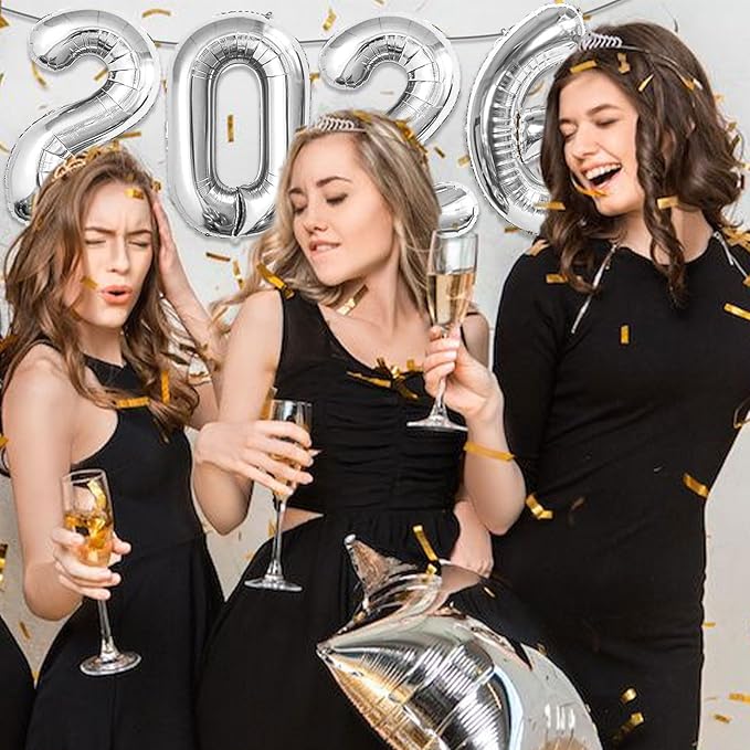 16 Inch 2026 Balloons Silver, Number Balloons 16 Inch, New Years Balloons for 2026 New Years Graduation Decorations Home Office Decoration