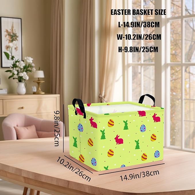Kid Large Empty Easter Basket Gift Personalized Fabric Bunny Easter Basket for Boy and Girl Room Decor Storage Bin (Red Green Rabbit)