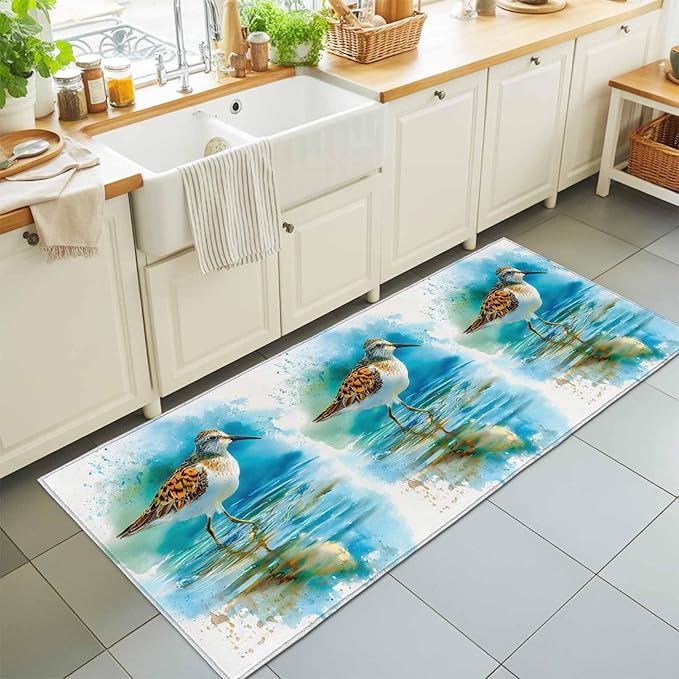 Runner Rug for Bedroom Hallway, Natural Lake Bird Water Reflection Kitchen Runner Rugs Area Rug 2x6ft, Animal Splatter Art Washable Soft Floor Carpet for Entryway Stair