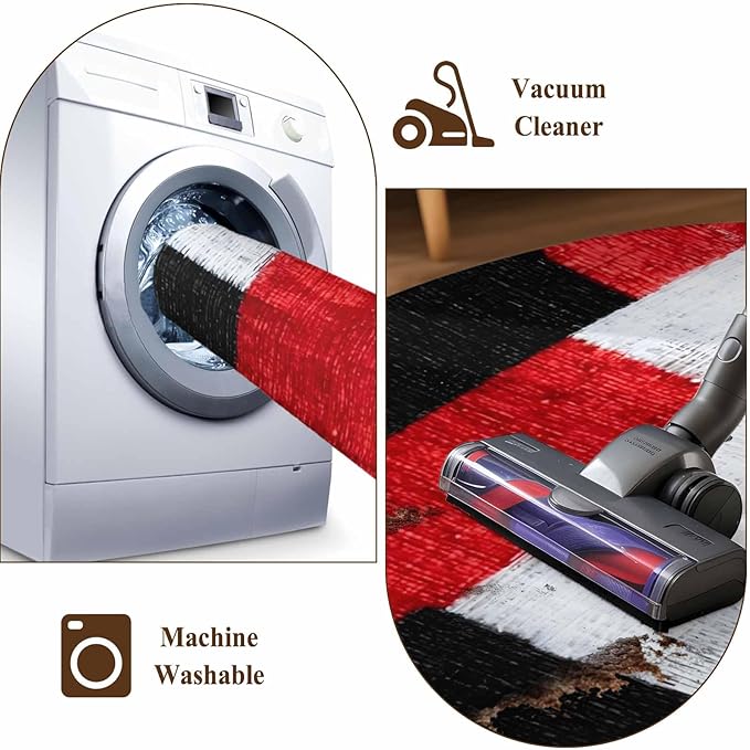 Area Rug 8x10ft, Red Black White Gradient Washable Rugs for Living Room Bedroom, Abstract Color Block Soft Non-Slip Area Rugs Rectangle Floor Carpet for Dining Room