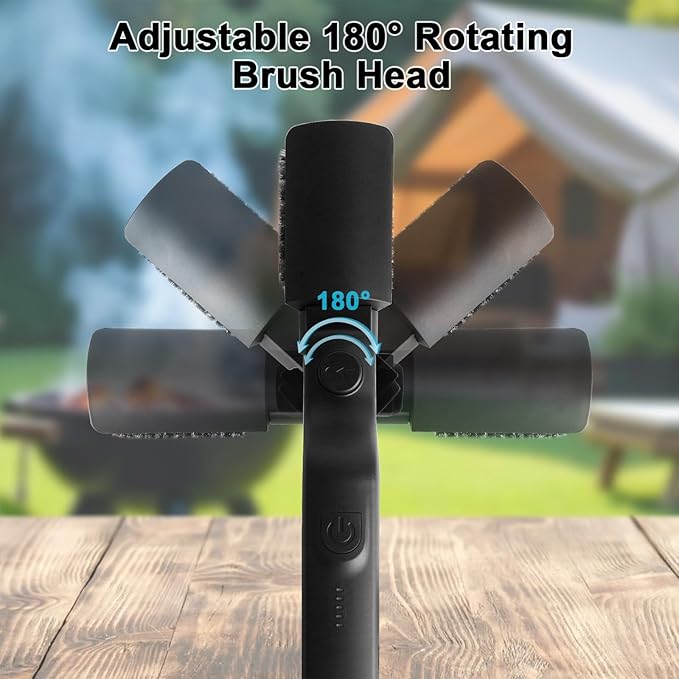 Electric Grill Brush, Rechargeable Cordless BBQ Brush, 180°Adjustable Cleaning Brush, 3-Speed Power, Waterproof Cleaner for BBQ Grates with Extra Brushhead