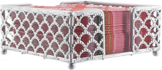 Boston International Paper Napkin Holder Caddy Dispenser for Kitchen Dining Buffet & Bar Countertops, 5.25" x 5.25" (Fits Cocktail Size), Silver Scallop
