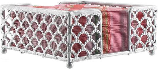 Boston International Paper Napkin Holder Caddy Dispenser for Kitchen Dining Buffet & Bar Countertops, 5.25" x 5.25" (Fits Cocktail Size), Silver Scallop