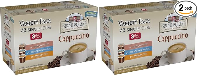 Grove Square Cappuccino Pods,Variety,Serve,72 Count (Pack of 2)
