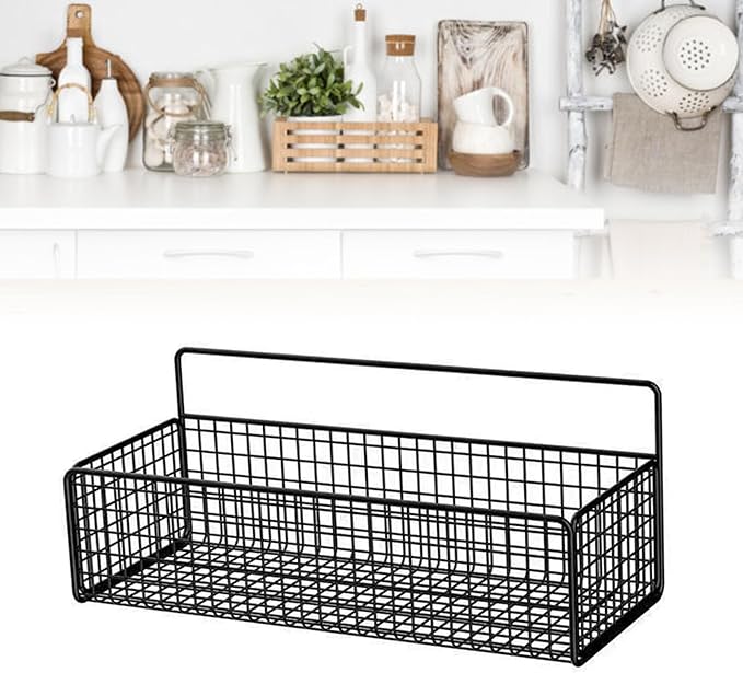 Wire Wall Basket, Wall Mounted Organizer Kitchen Organizer, Wire Storage Shelf Rack for Cabinets, Pantry, Closets, Bathroom, Kitchen, Bedroom(Black)