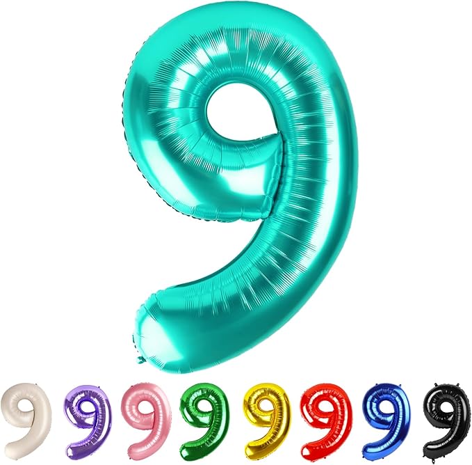 Number 9 Balloons 40 In, Birthday Decorations for Women Men, Blue Green Number Balloon Birthday Party Decorations Large Foil Mylar Balloons for Wedding, Celebration, Graduations