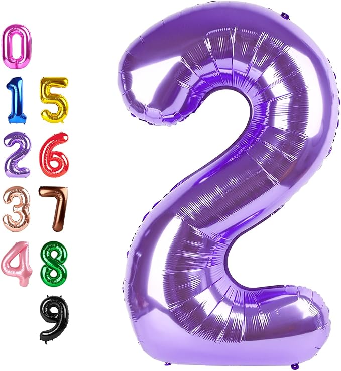 Purple Birthday Balloons Number, Two Balloon Numbers for Girl Boy Baby Shower, Numbers 2, 40 Inch for 2 12 22 2025 Graduation Party Wedding Anniversaries Celebration