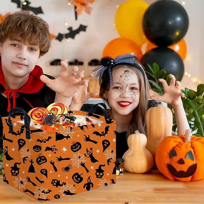 Rectangular Halloween Basket,Trick or Treat Basket for Boys and Girls,Waterproof collapsible storage box,Halloween Decor,Gift box(Witch Halloween)
