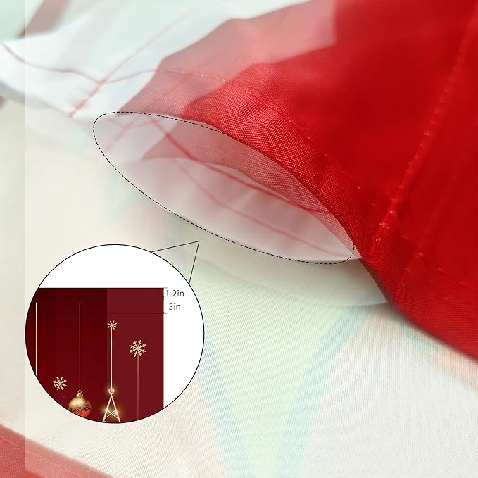 Christmas Valances Curtain Set - Red and Green Christmas Tree and Wreath Pattern, Rod Pocket 3 Panels for Kitchen Bedroom Bathroom Window Decor