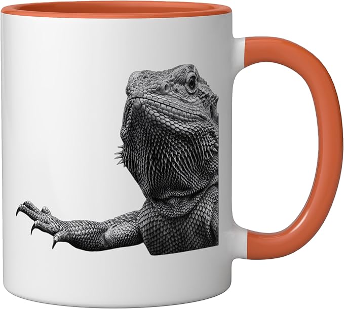 Bearded Dragon Alien Saucer Sci Fi Reptile Kids Ceramic Mug, Orange/White