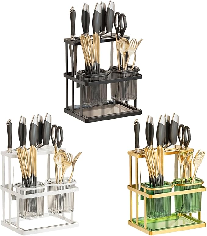 Wall Mounted Kitchen Storage Organizers Featuring Spoon Holder Chopstick Case and Cutting Board Rack for Space Saving